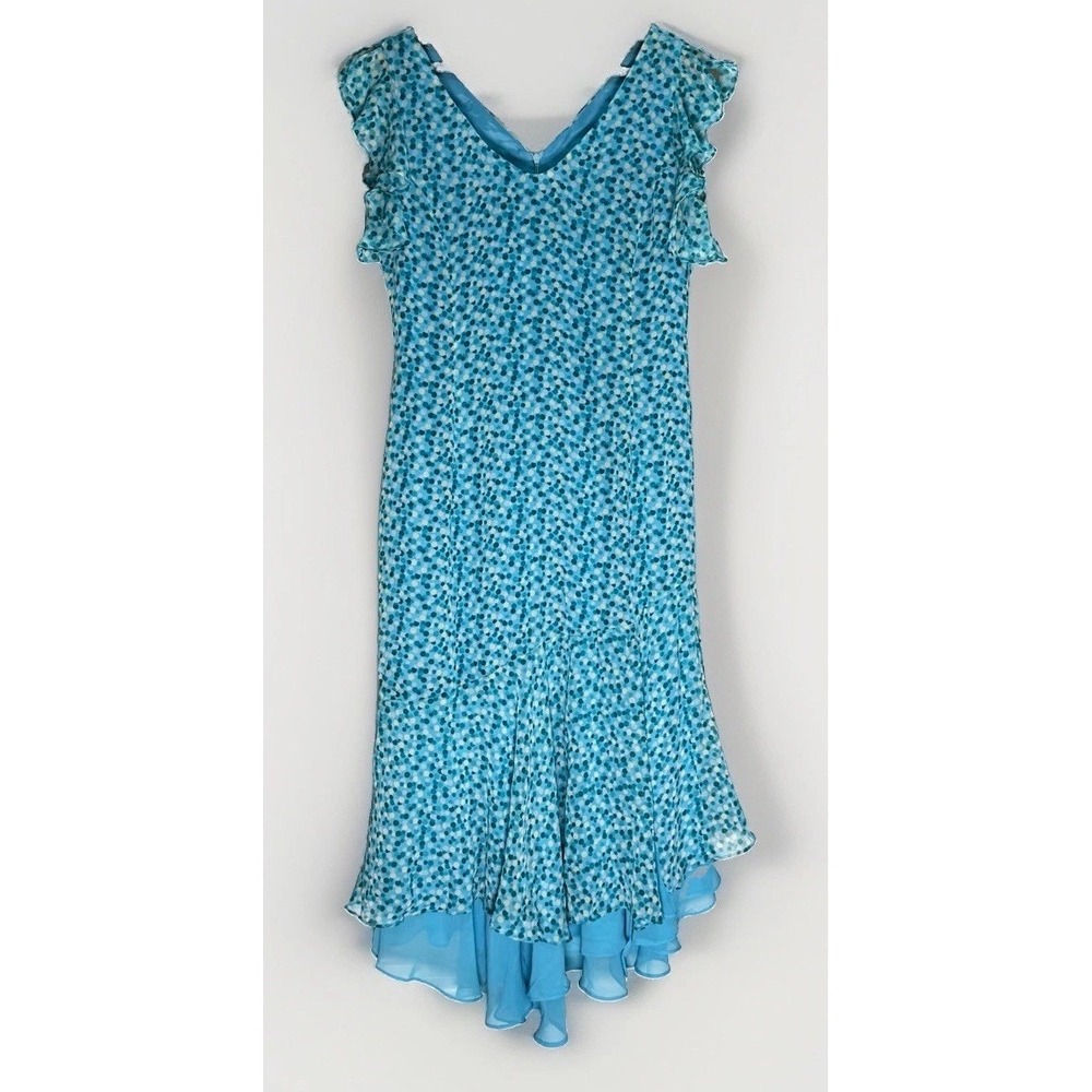 Vintage Y2K Mary McFadden Dress 6 Midi Tiered Blue Dots Fairy Romantic Whimsy
